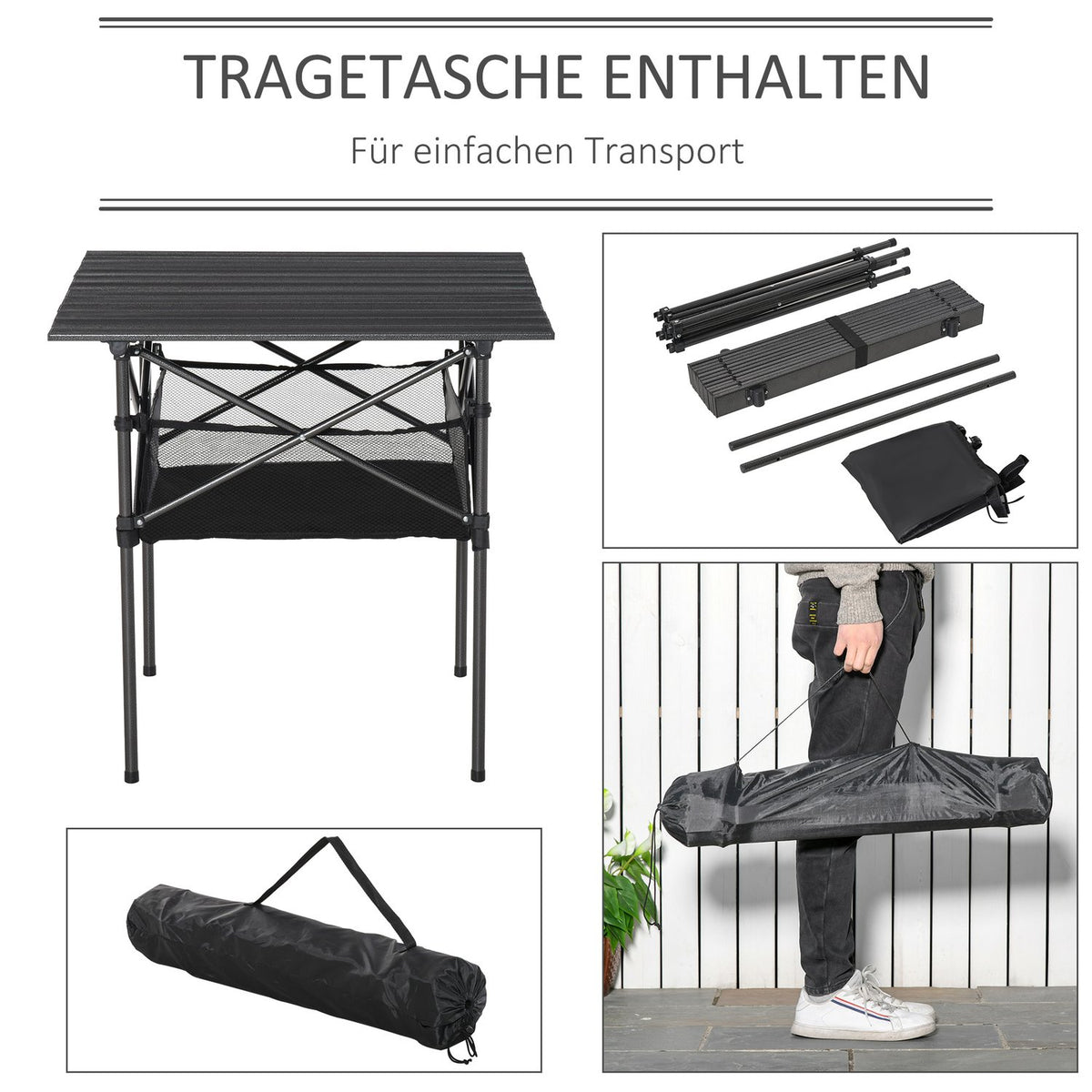 Camping Table Folding Aluminum Folding Table Lightweight Portable With Mesh Bag Black 70X70X69Cm