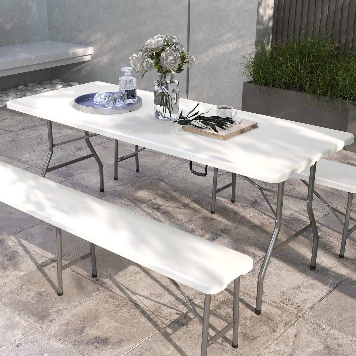 Camping Table Folding Balcony Table 6 People Buffet Table Garden Hdpe White 180X75X73Cm