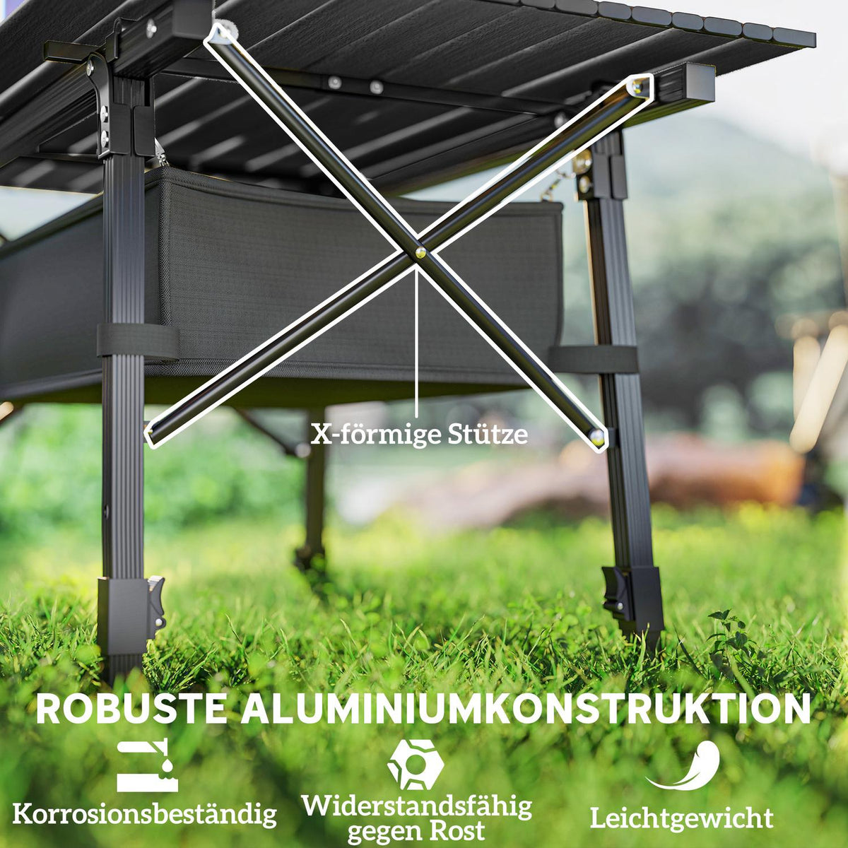 Camping Table, Folding Picnic Table with Storage Basket, Carry Bag, Height Adjustable Folding Table, for Garden Parties, Camping, Barbecue, Aluminum Black