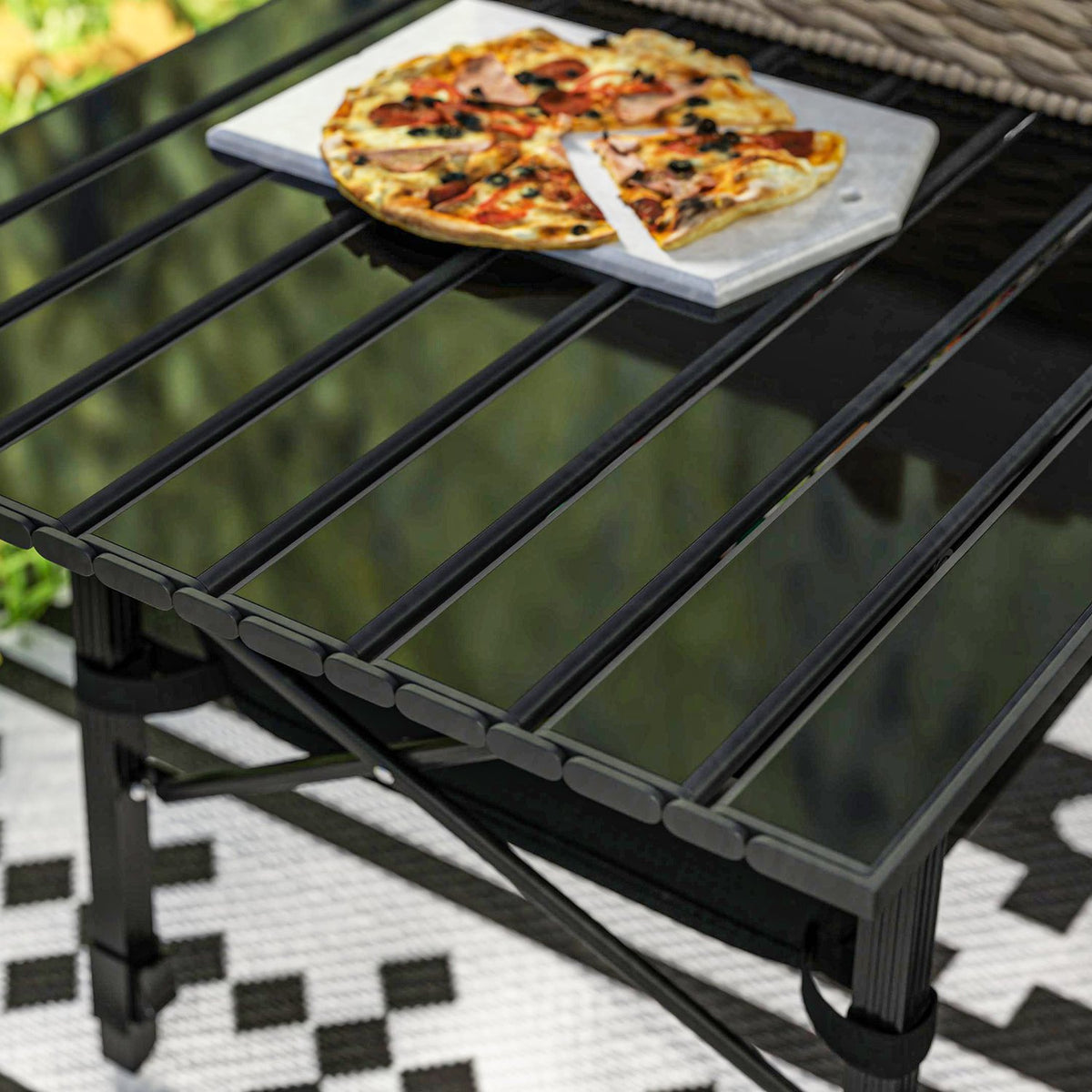 Camping Table, Folding Picnic Table with Storage Basket, Carry Bag, Height Adjustable Folding Table, for Garden Parties, Camping, Barbecue, Aluminum Black