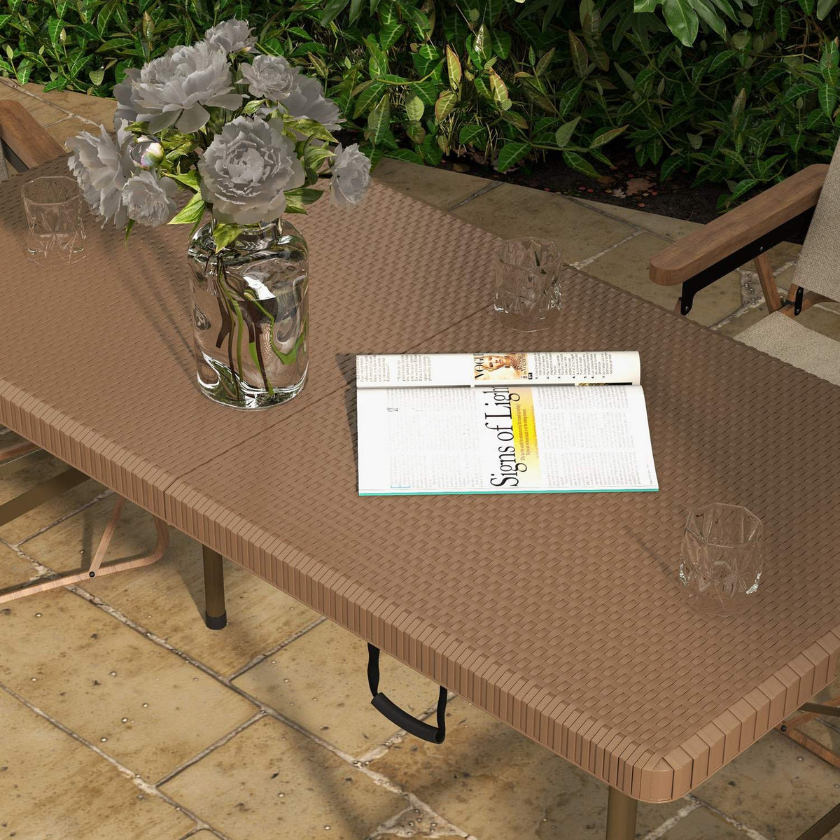 Camping Table Folding Rattan Look 4 Person Garden Table Balcony Terrace Hdpe Brown
