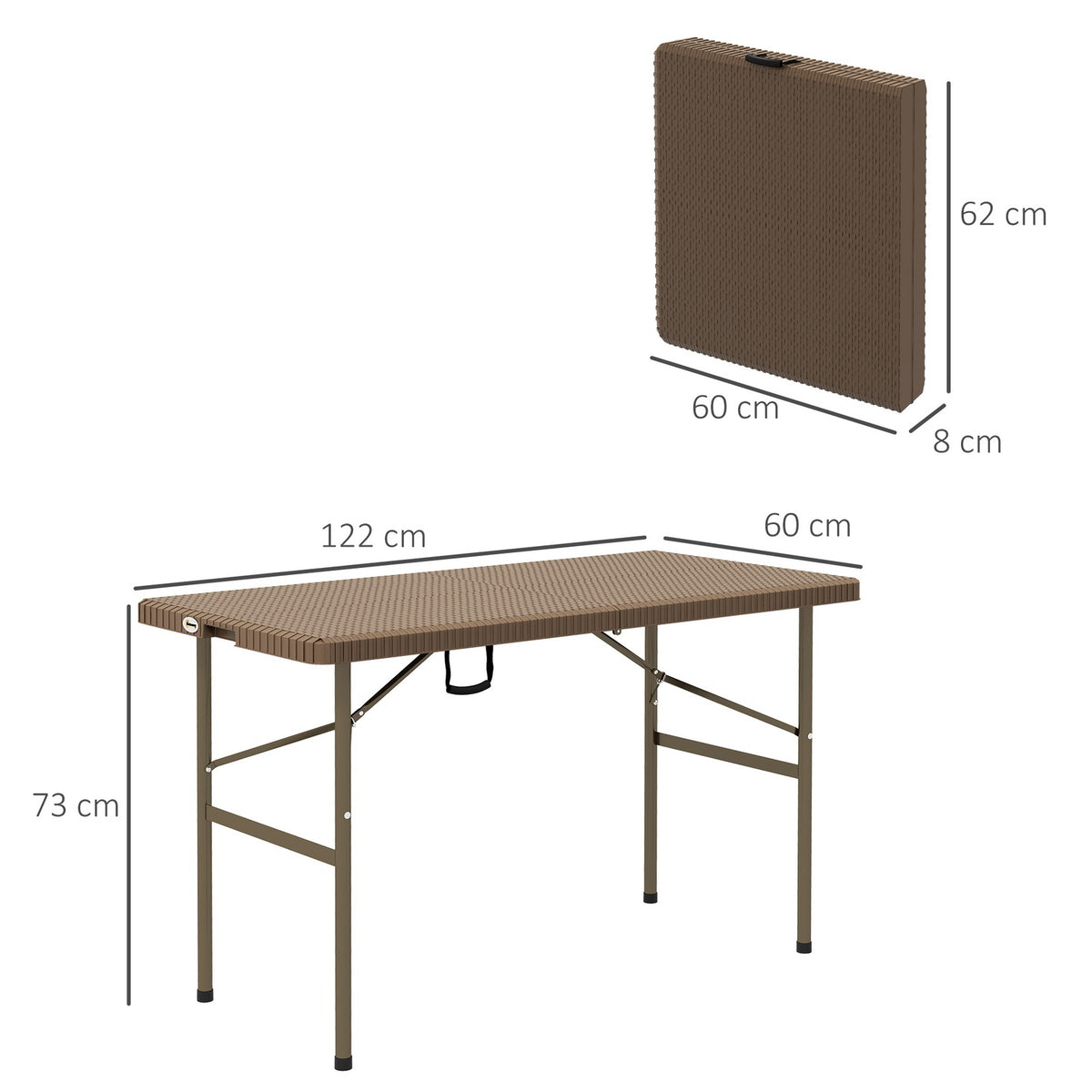 Camping Table Folding Rattan Look 4 Person Garden Table Balcony Terrace Hdpe Brown