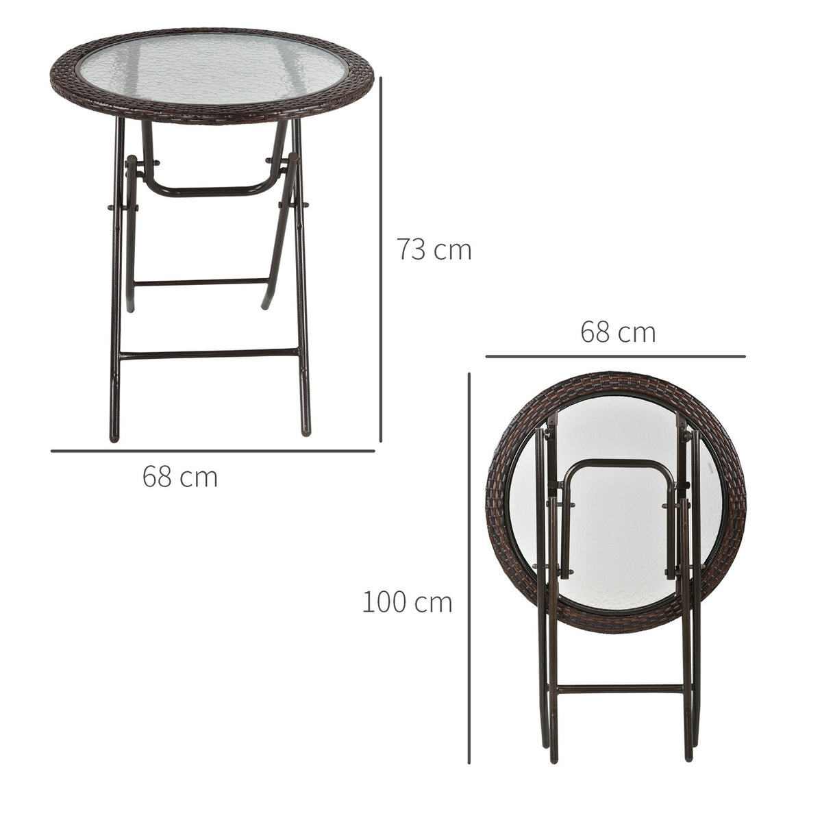 Camping Table Folding Table Round Rattan Decor Steel Brown Ø68Cm