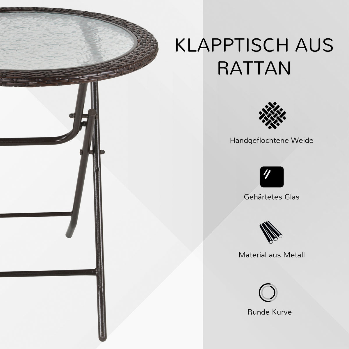 Camping Table Folding Table Round Rattan Decor Steel Brown Ø68Cm