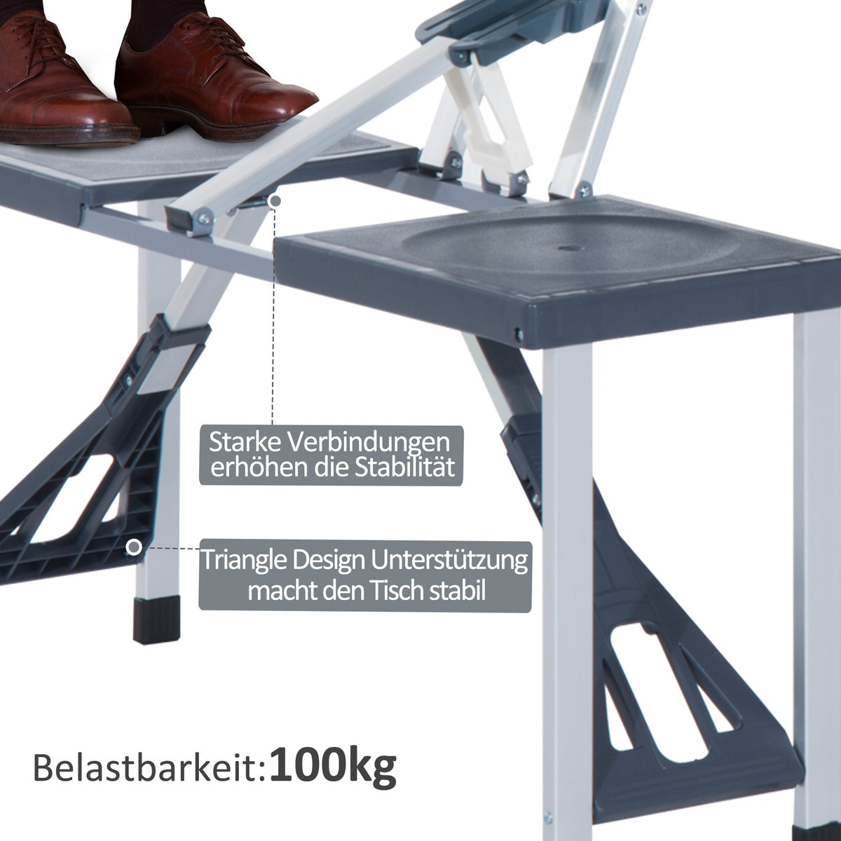 Camping Table Set Aluminum Picnic Table With 4 Seats, Foldable, Portable, Dark Gray, Ideal For Garden & Outdoor