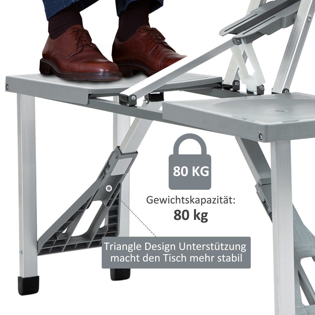 Camping Table Set Picnic Table Seating Group Folding Table With 4 Aluminum Chairs 135 X 82 X 66 Cm