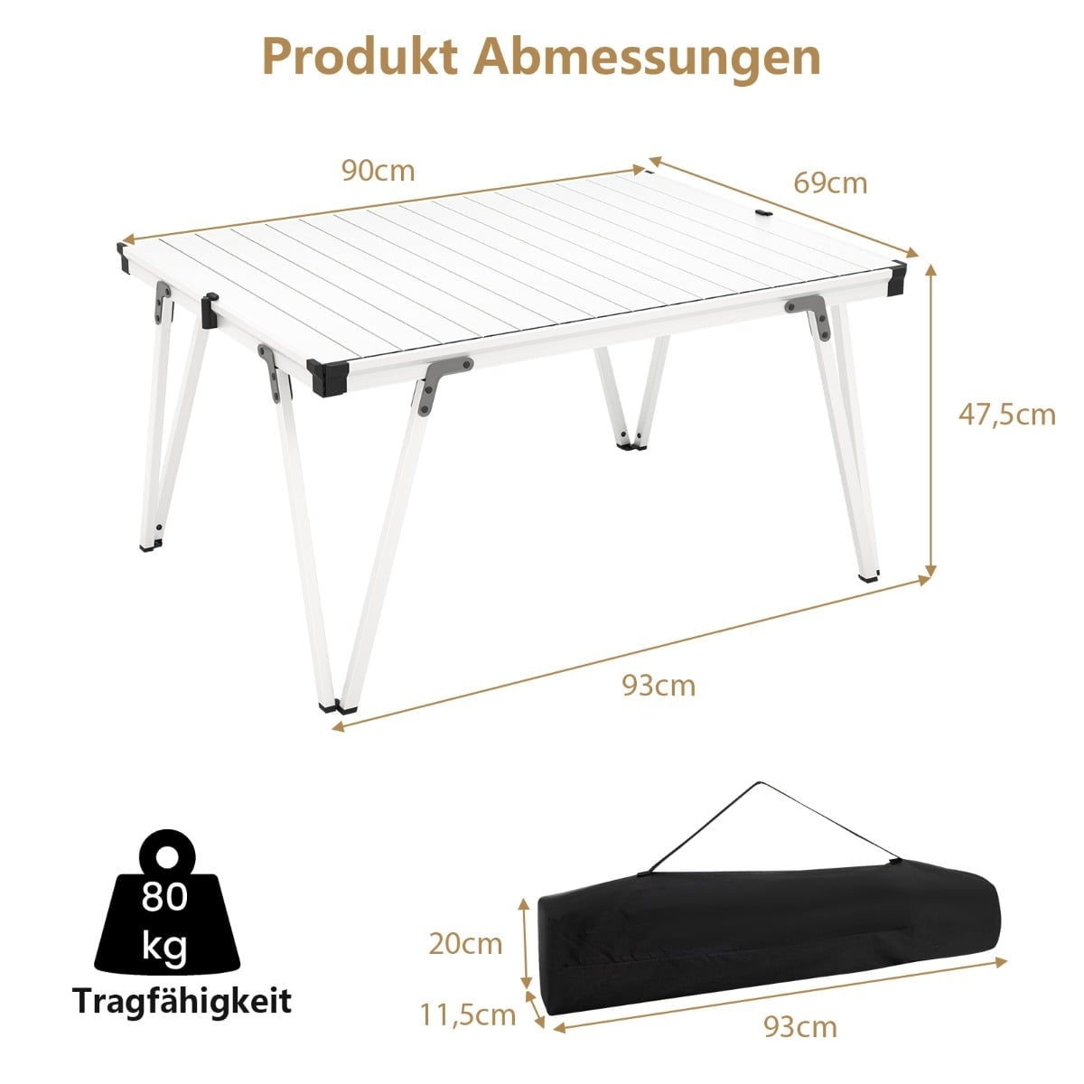 Camping Table with Waterproof Top & Carry Bag – Silver