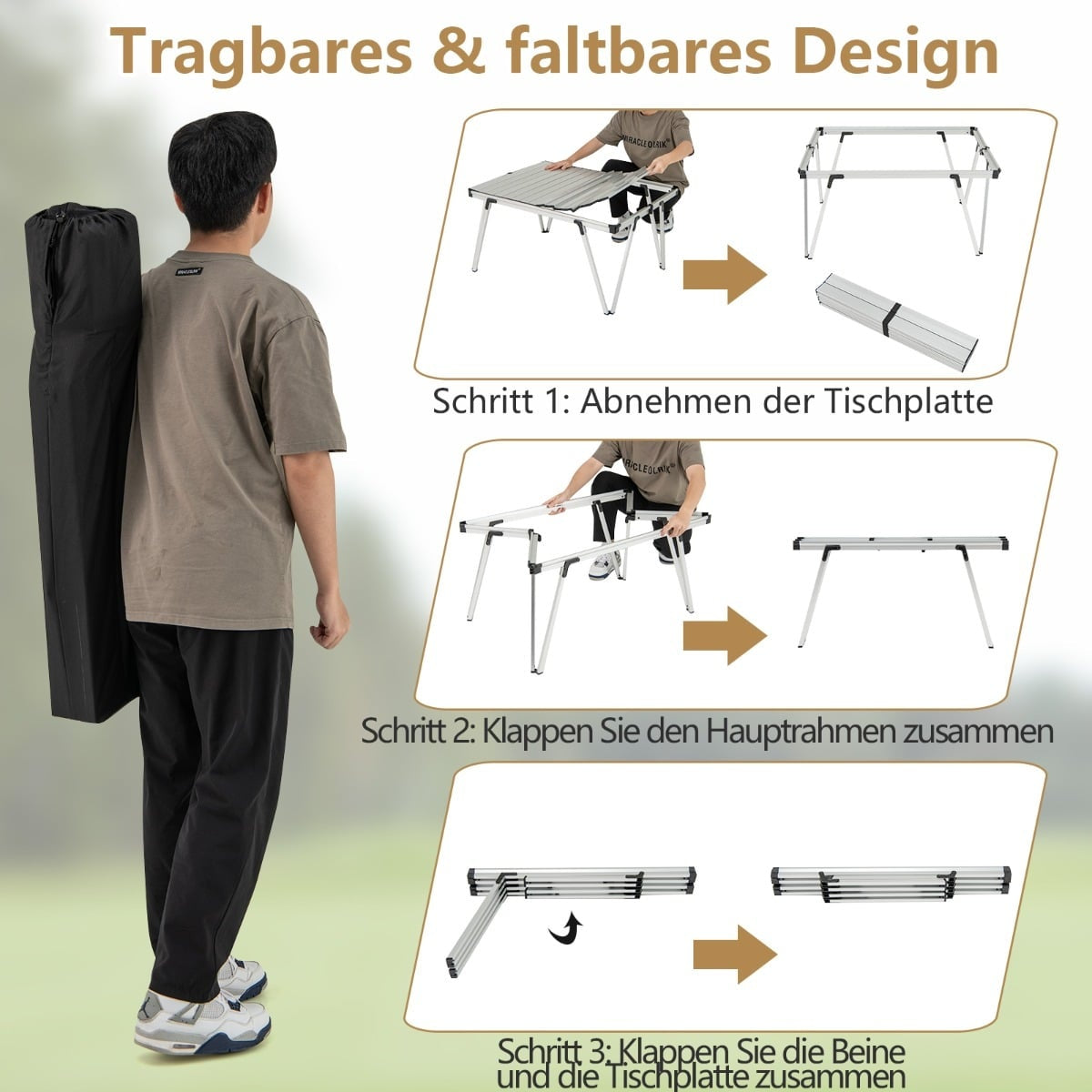 Camping Table with Waterproof Top & Carry Bag – Silver