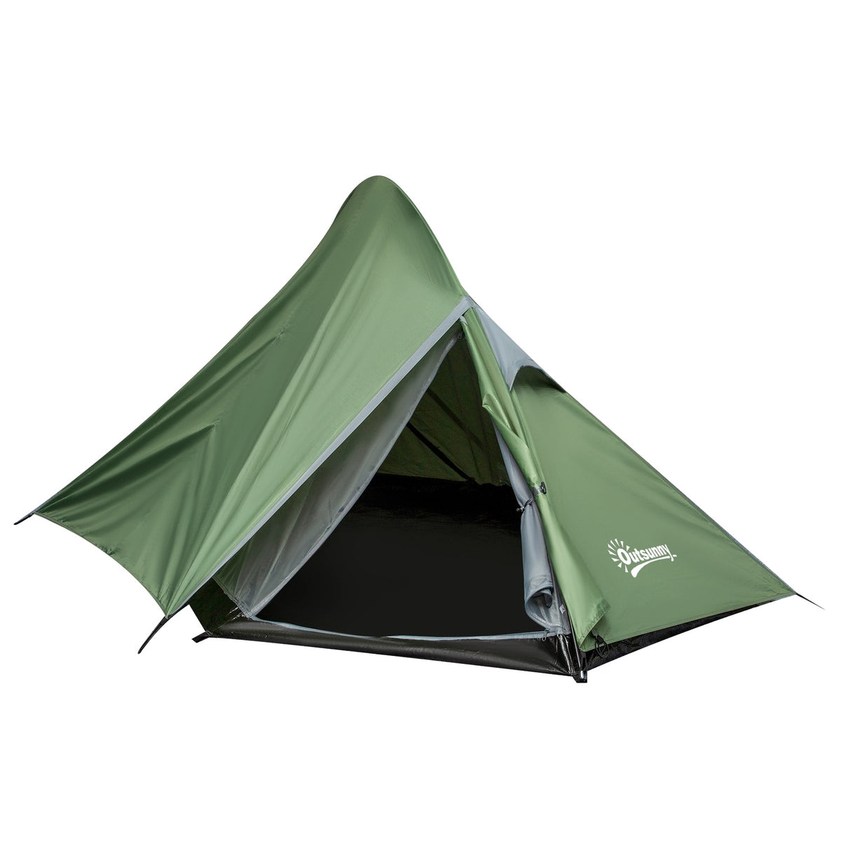 Camping Tent 2 Person Fiberglass Polyester Dark Green 345X150X112Cm Pegs