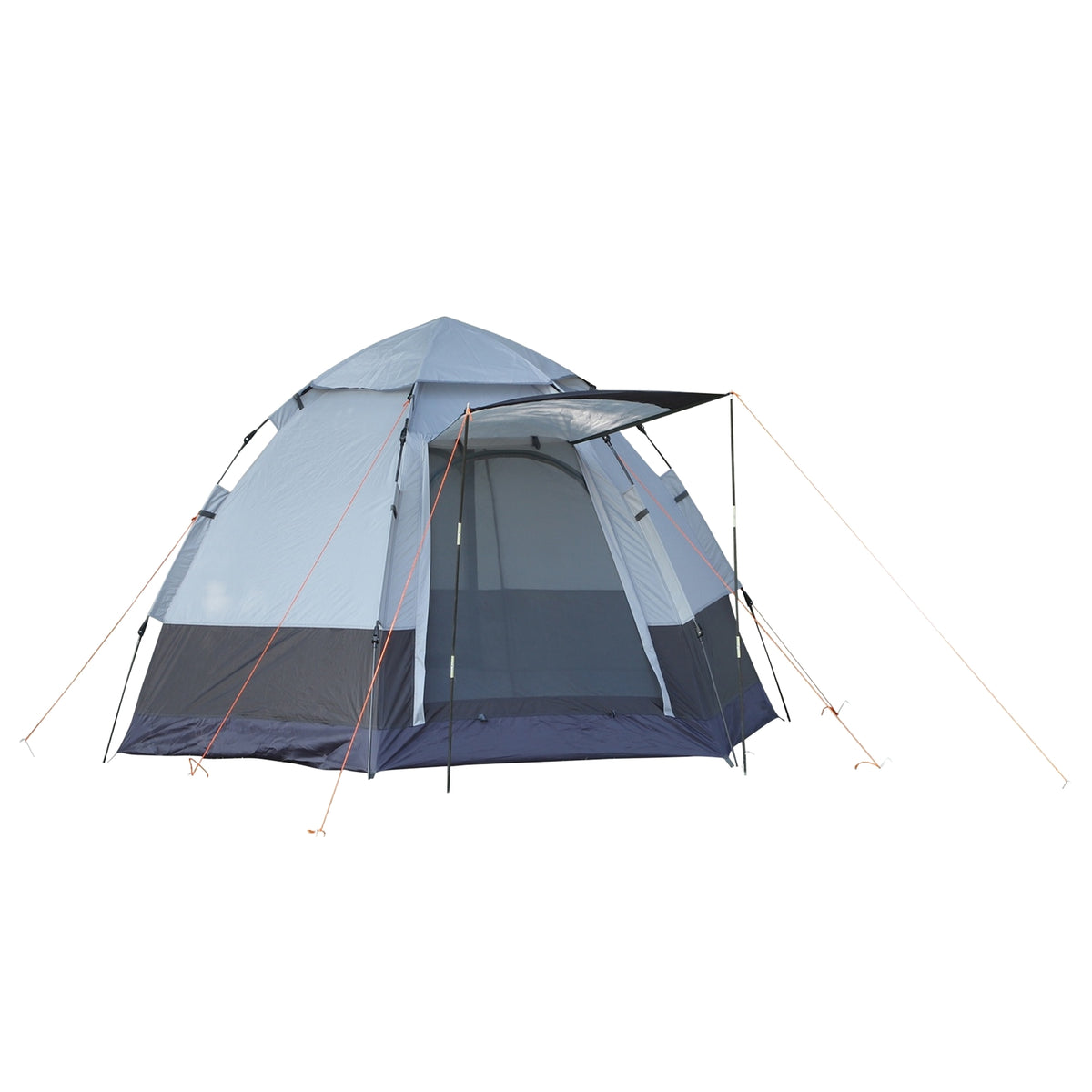Camping Tent 3-4 Person Tent Family Tent Dome Tent 210T Pu 3000Mm Easy Setup Steel Fiberglass Gray+Black 240 X 240 X 195 Cm