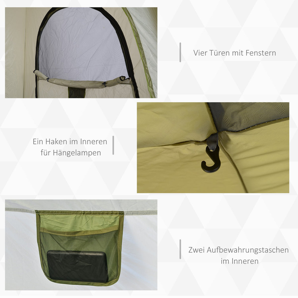 Camping Tent 4 Person Tent Family Tent With Window 190Tpu1000Mm Easy Setup Aluminum Alloy Fiberglass Green+Gray 240X240X195Cm