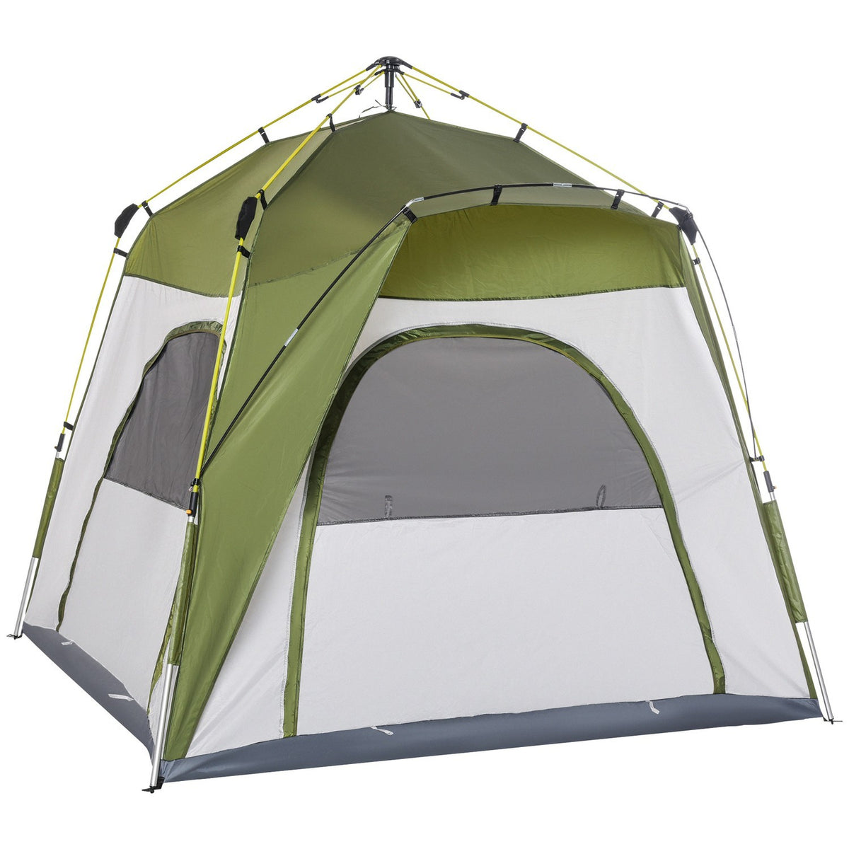 Camping Tent 4 Person Tent Family Tent With Window 190Tpu1000Mm Easy Setup Aluminum Alloy Fiberglass Green+Gray 240X240X195Cm