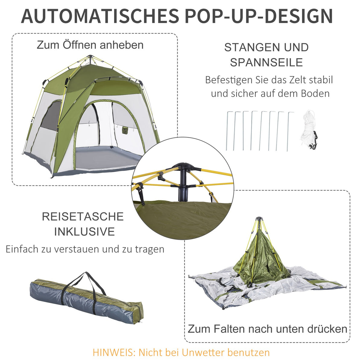 Camping Tent 4 Person Tent Family Tent With Window 190Tpu1000Mm Easy Setup Aluminum Alloy Fiberglass Green+Gray 240X240X195Cm