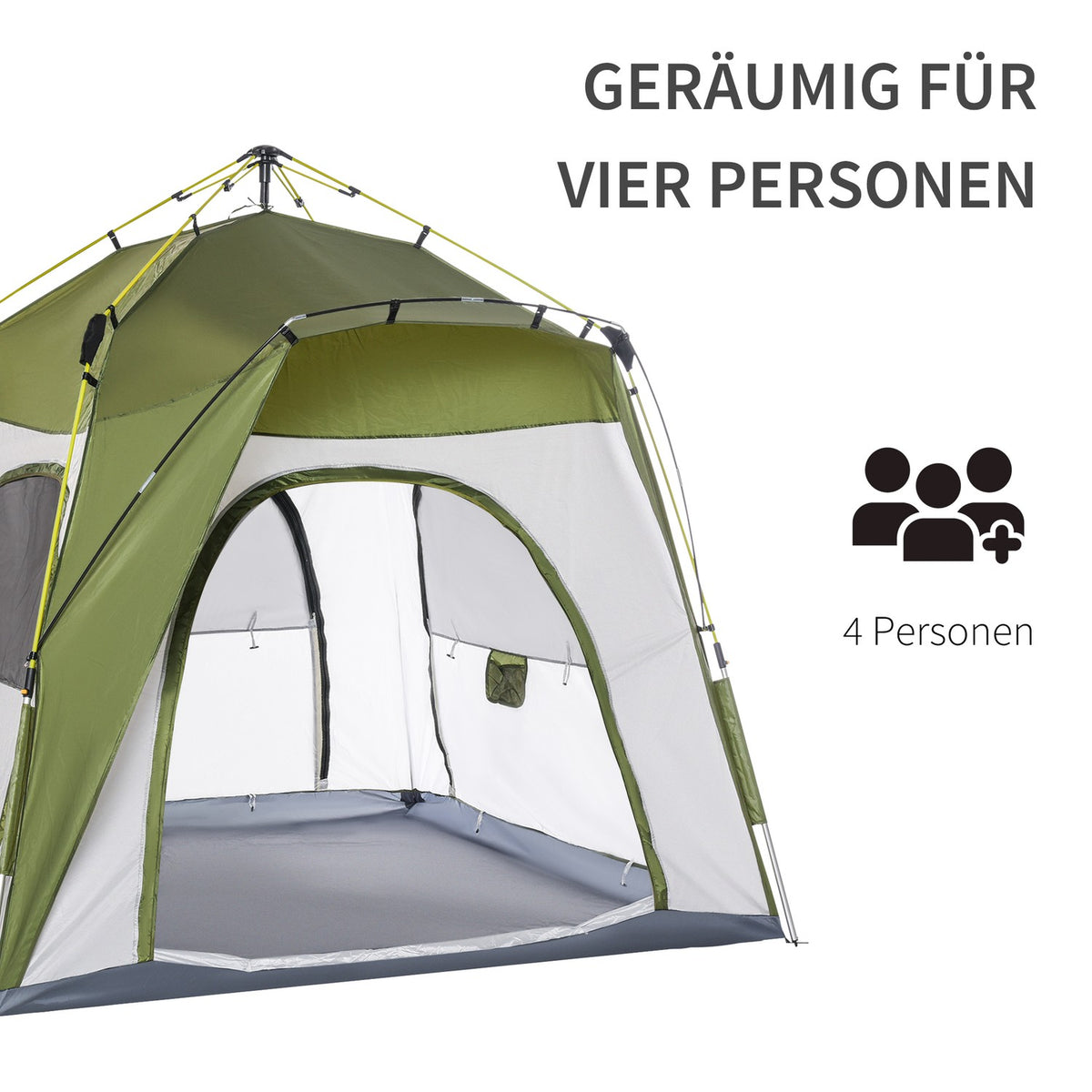 Camping Tent 4 Person Tent Family Tent With Window 190Tpu1000Mm Easy Setup Aluminum Alloy Fiberglass Green+Gray 240X240X195Cm