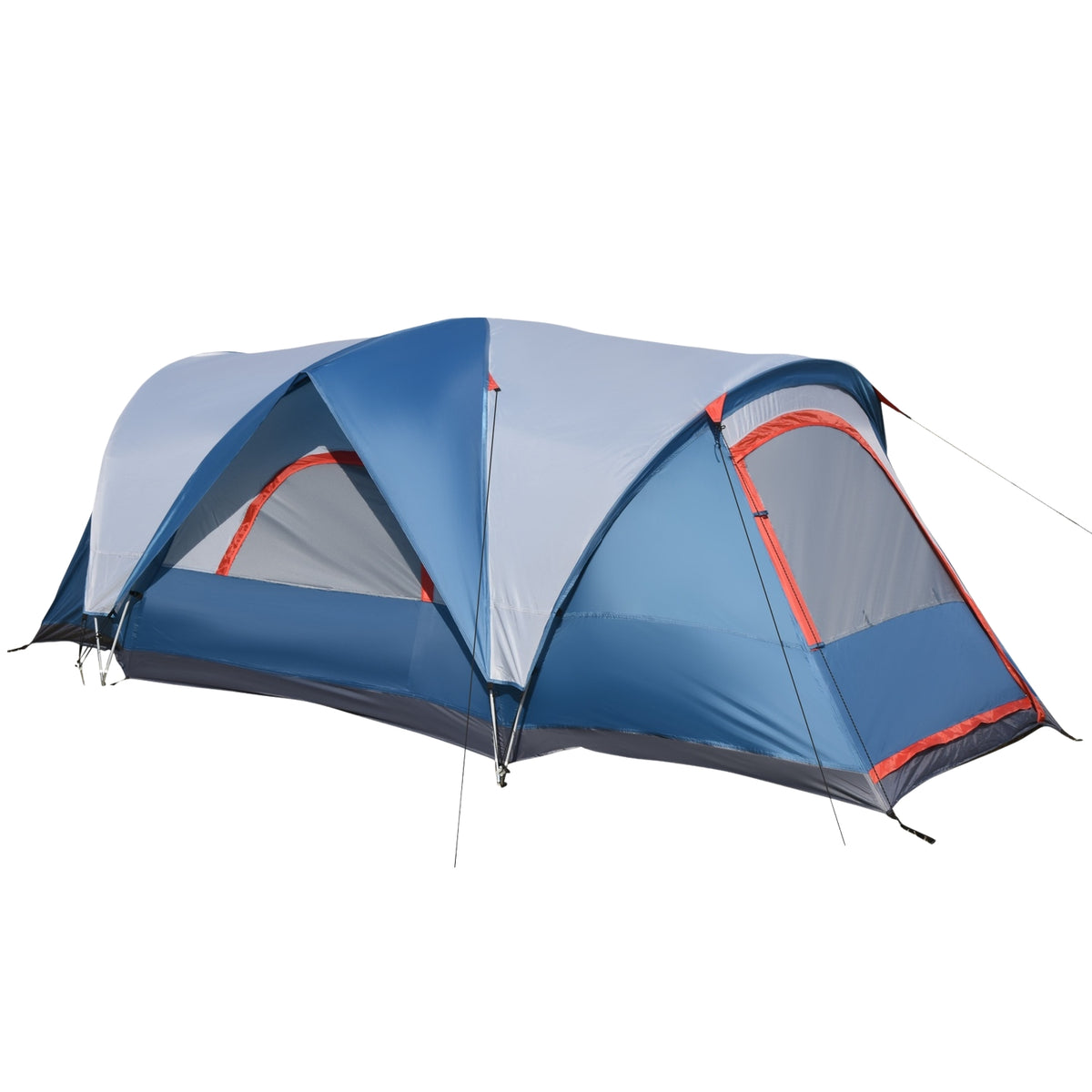 Camping Tent 4-Person Tunnel Tent, Uv Protection, Carry Bag, 2000 Mm Water Column, 2 Rooms, Blue + White