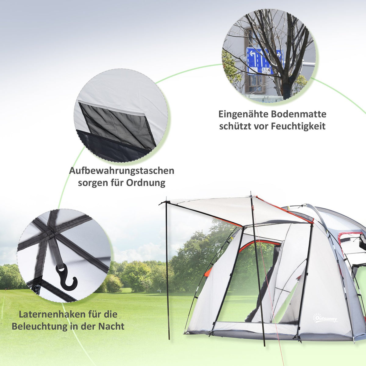 Camping Tent 5-Person Tunnel Tent With Bedroom, Carrying Bag, 2000 Mm Water Column, Mesh Window, Gray