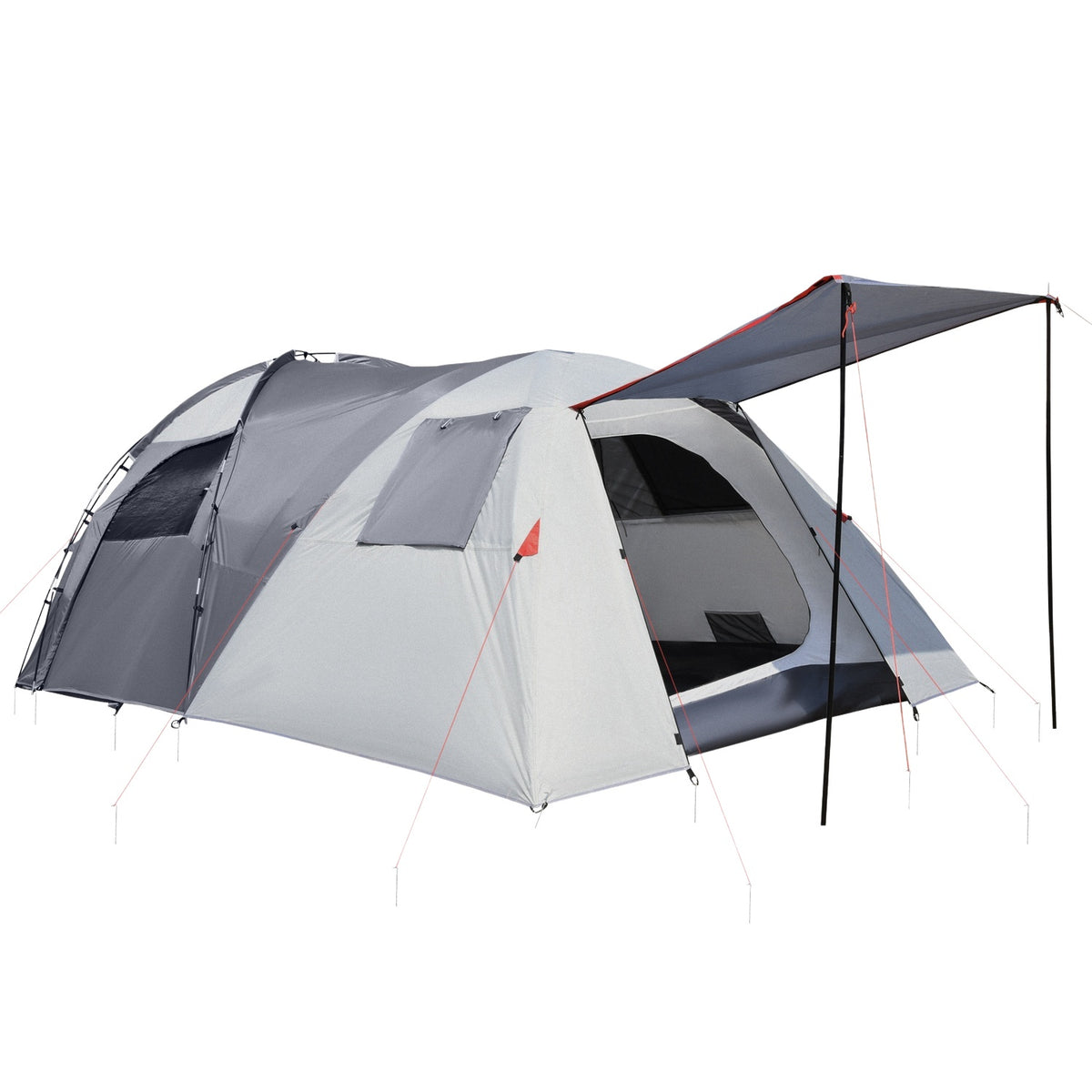 Camping Tent 5-Person Tunnel Tent With Bedroom, Carrying Bag, 2000 Mm Water Column, Mesh Window, Gray