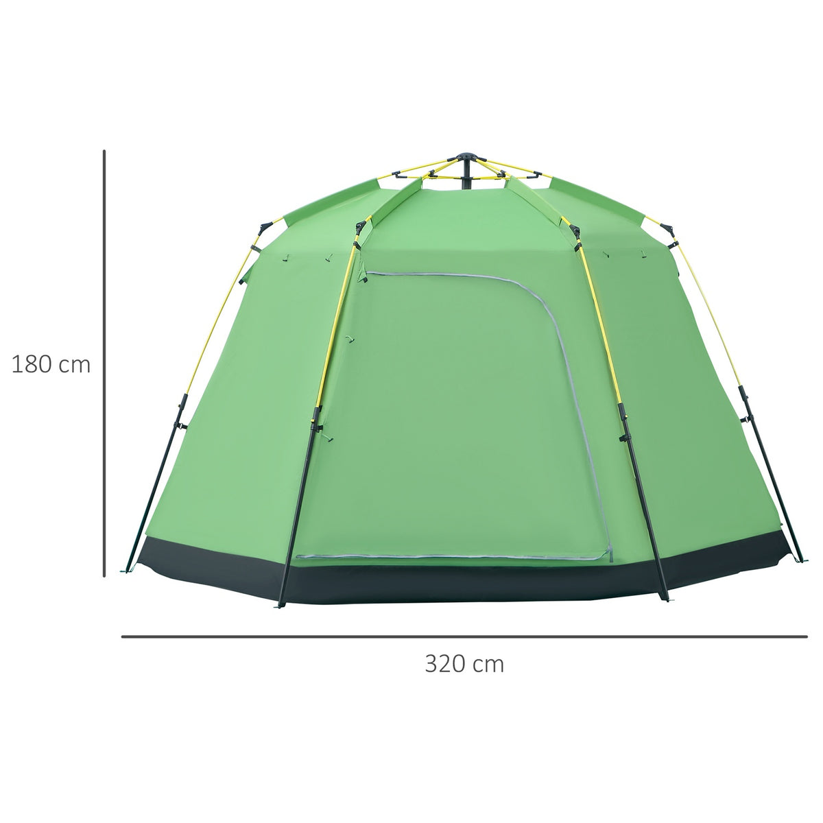 Camping Tent 6-Person Family Dome Tent, Pu2000Mm, Easy Assembly, Steel & Fiberglass, Green, 320X320X180Cm
