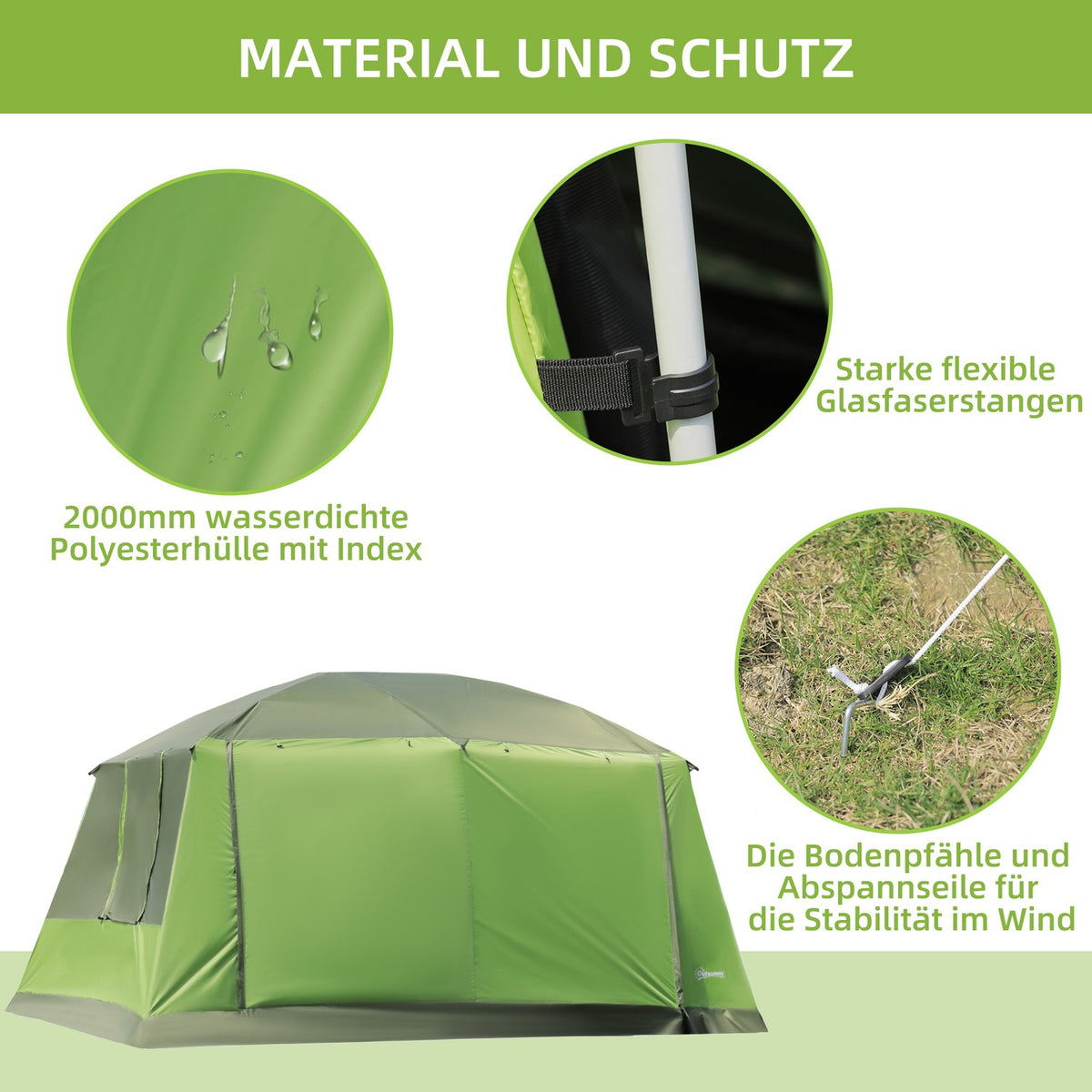 Camping Tent Dome Tent Family Tent 2 Sleeping Cabins 4-8 People L405 X W305 X H225Cm