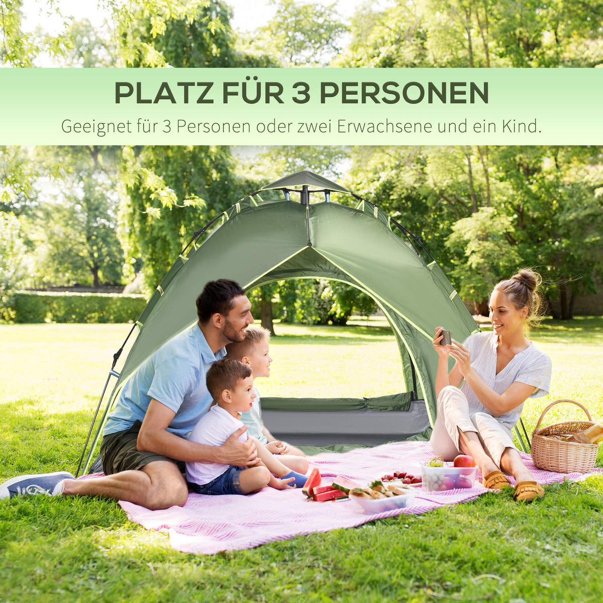Camping Tent Double Tent Outdoor Tent For 2 Adults + 1 Child, 4 Seasons, Waterproof, 210X210X140Cm