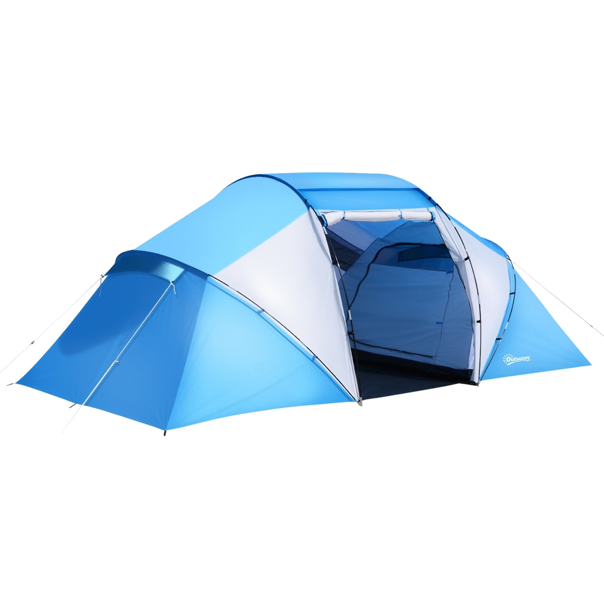 Camping Tent Family Tent Tunnel Tent With 2 Sleeping Cabins 4-6 People Blue L430 X W240 X H170Cm