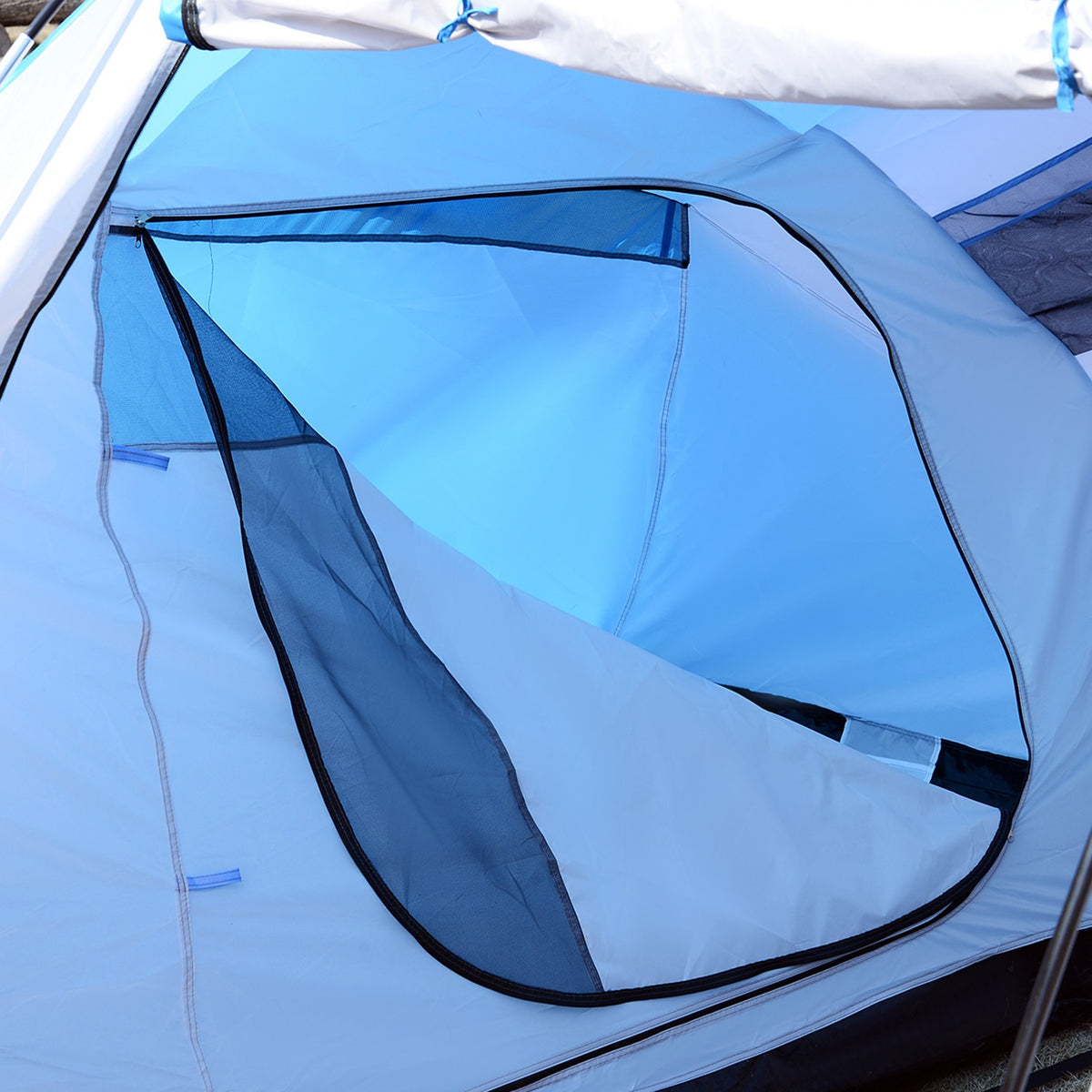 Camping Tent Family Tent Tunnel Tent With 2 Sleeping Cabins 4-6 People Blue L430 X W240 X H170Cm