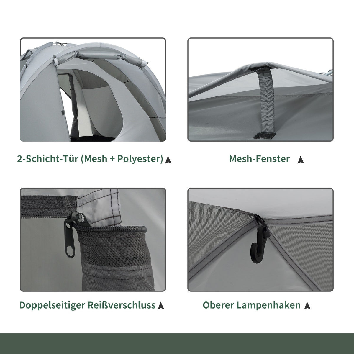 Camping Tent For 2-3 People Dome Tent With Door, Mesh Window, Transport Bag, Pu2000Mm, Grey