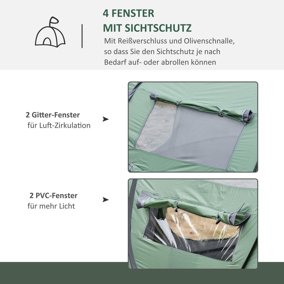 Camping Tent For 4-5 People Dome Tent With Pegs, Polyester & B3 Grid, Dark Green + Gray, 263.5X220X123Cm