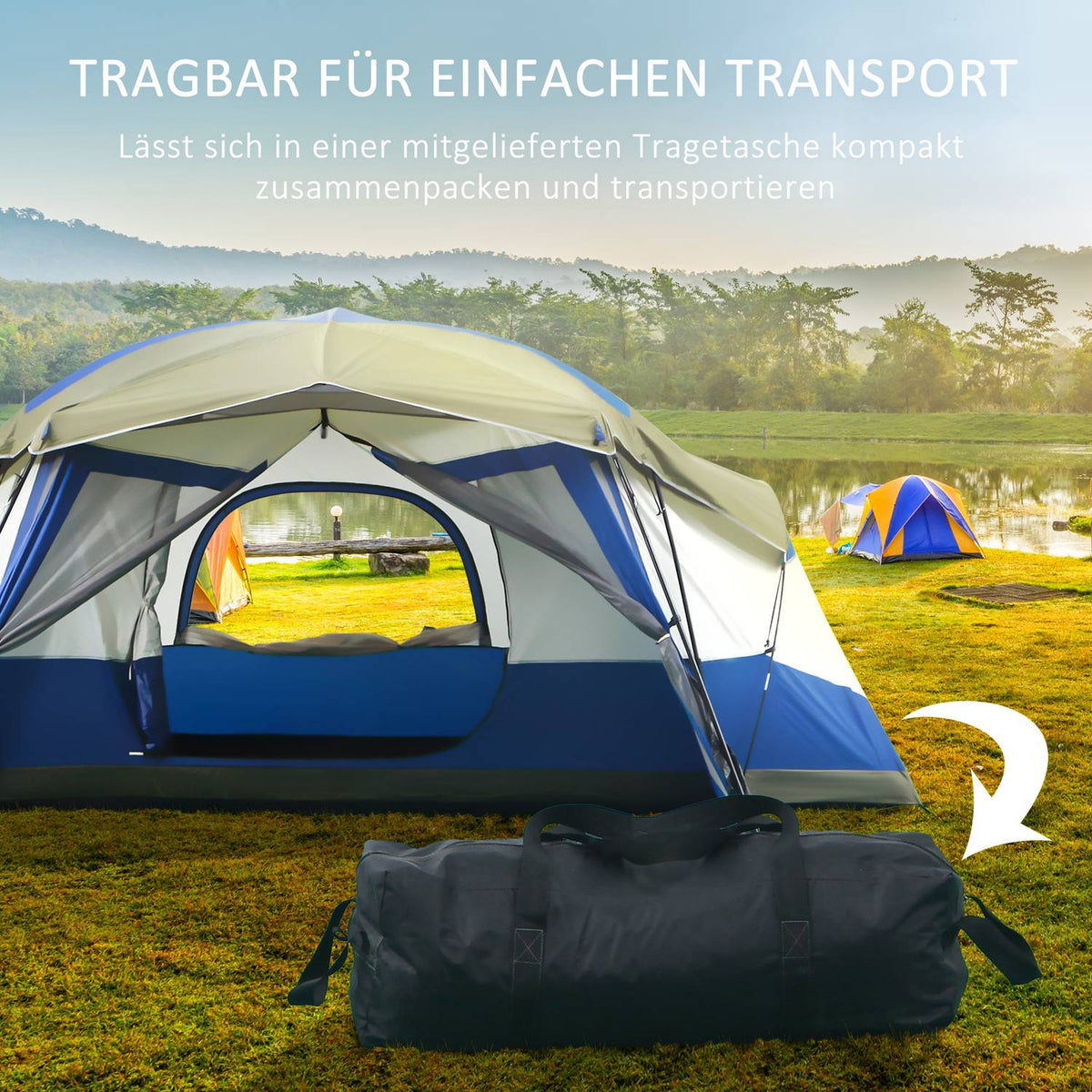 Camping Tent For 6-8 People Family Tent With Vestibule, 2 Windows, Dome Tent, Pu3000Mm, Blue, 518X487X237Cm