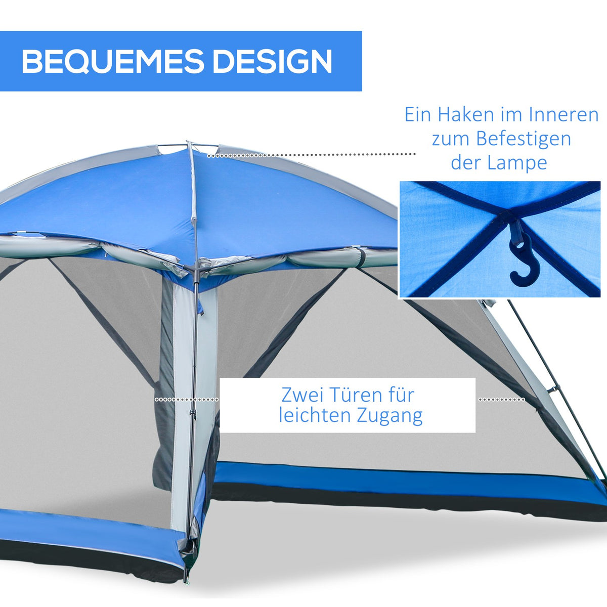 Camping Tent For 8 Persons Family Tent, 2 Windows, Dome Tent, Pu3000Mm, Blue, 360X360X200Cm