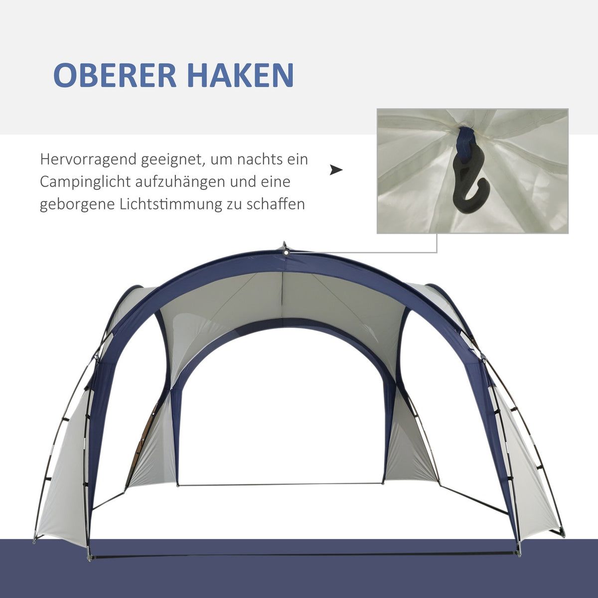 Camping Tent Garden Tent Marquee Party Tent Sun Protection Weatherproof Fiberglass Pole + Polyester Cream White + Blue 3.5 X 3.5 X 2.3 M
