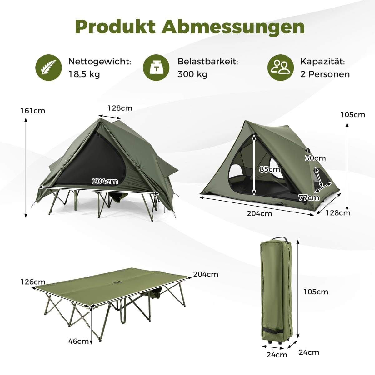 Camping Tent with Cot for 2, Waterproof, Portable
