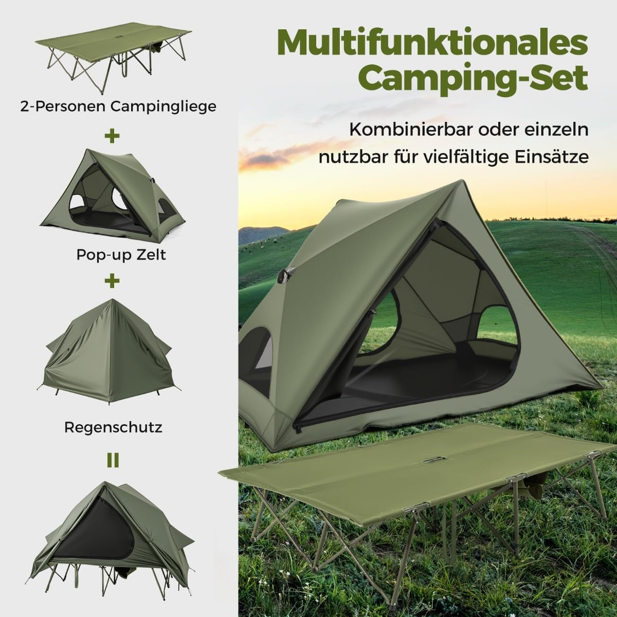Camping Tent with Cot for 2, Waterproof, Portable