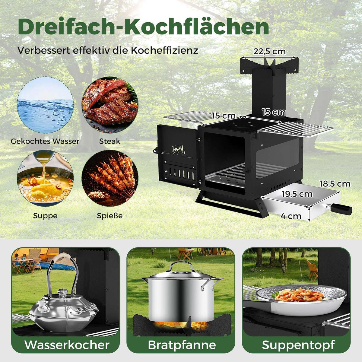 Camping Wood Stove with Pot Stand & Oven Pan