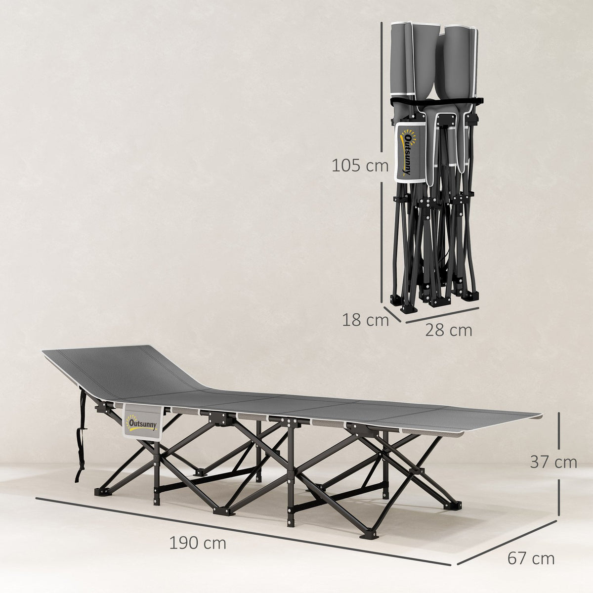 Camping bed folding camp bed with side pocket mattress non-slip guest bed can hold up to 150 kg outdoor Oxford black 190 x 67 x 37 cm |