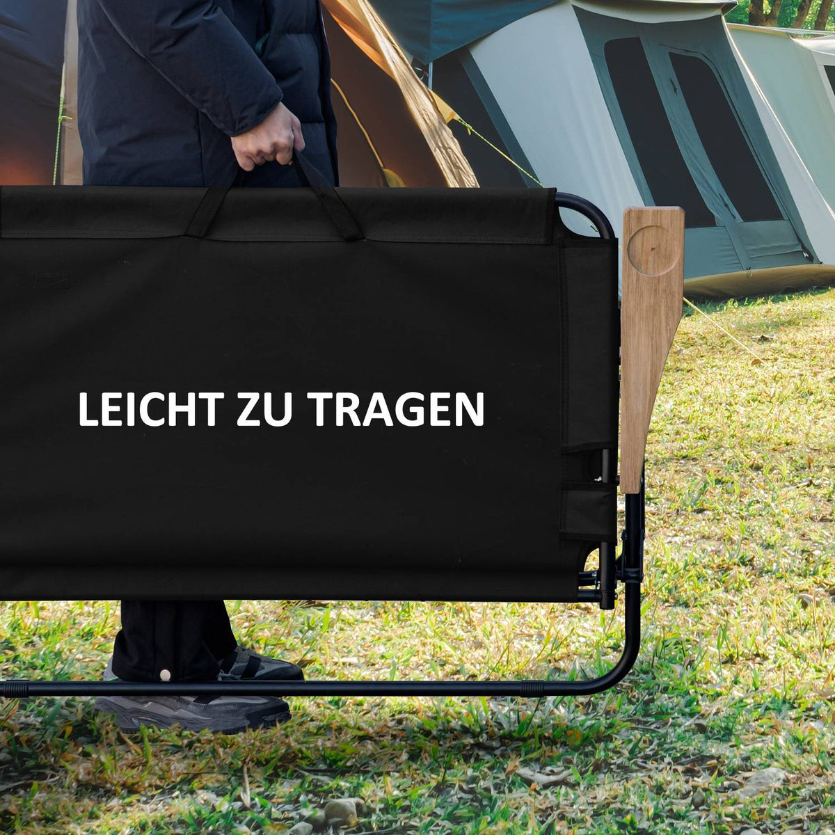 Camping chair 2-seater folding portable garden chair director's chair folding chair with cup holder for outdoor picnic hiking max. load 160 kg black 114 x 67 x 80 cm