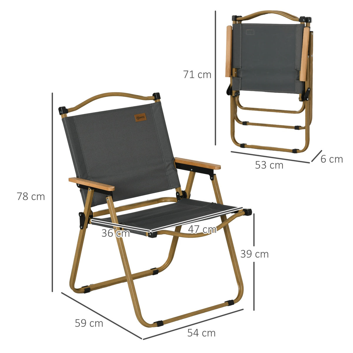 Camping chair set of 2 folding garden chairs with steel frame, wood look, folding chairs for pool, beach, Oxford, dark gray
