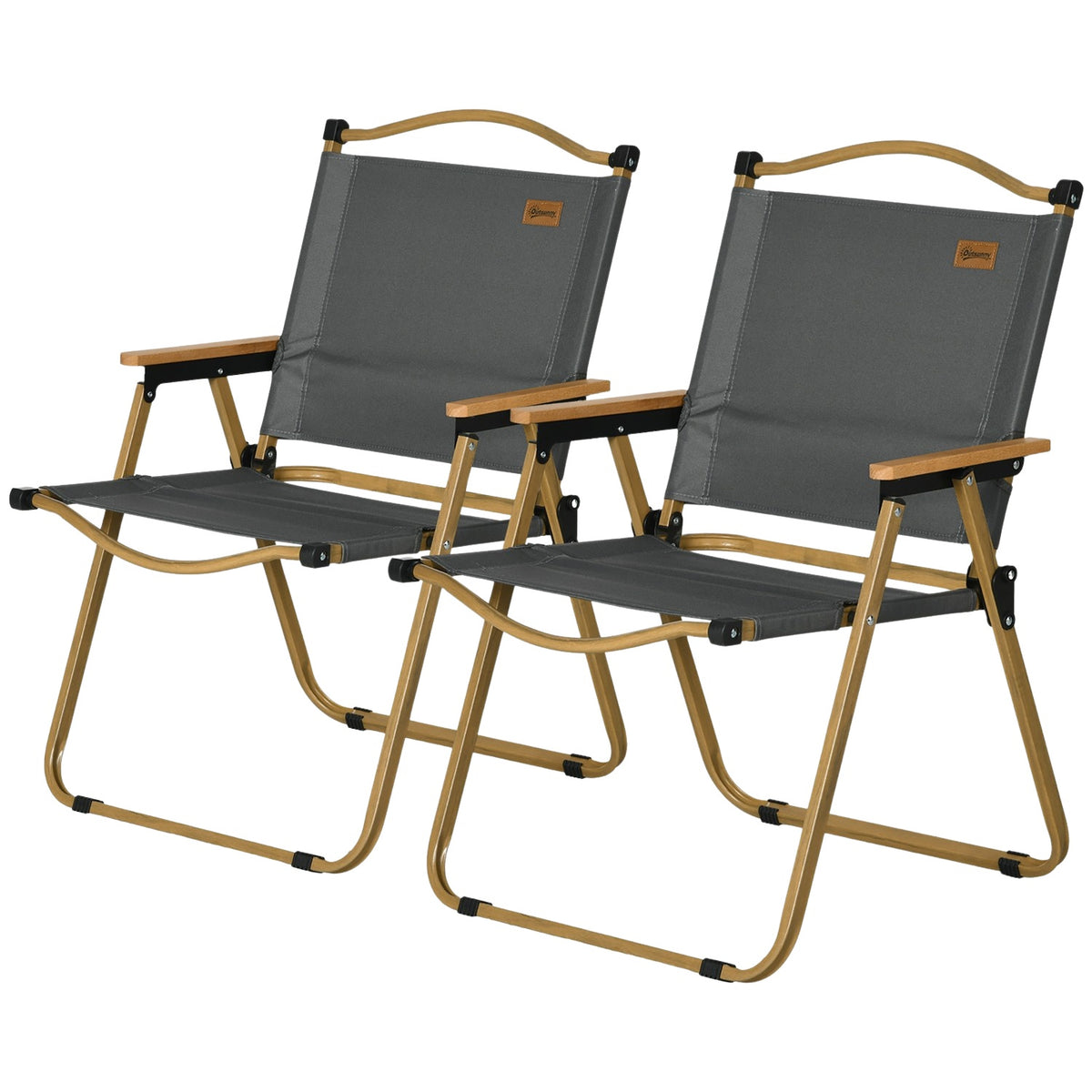 Camping chair set of 2 folding garden chairs with steel frame, wood look, folding chairs for pool, beach, Oxford, dark gray