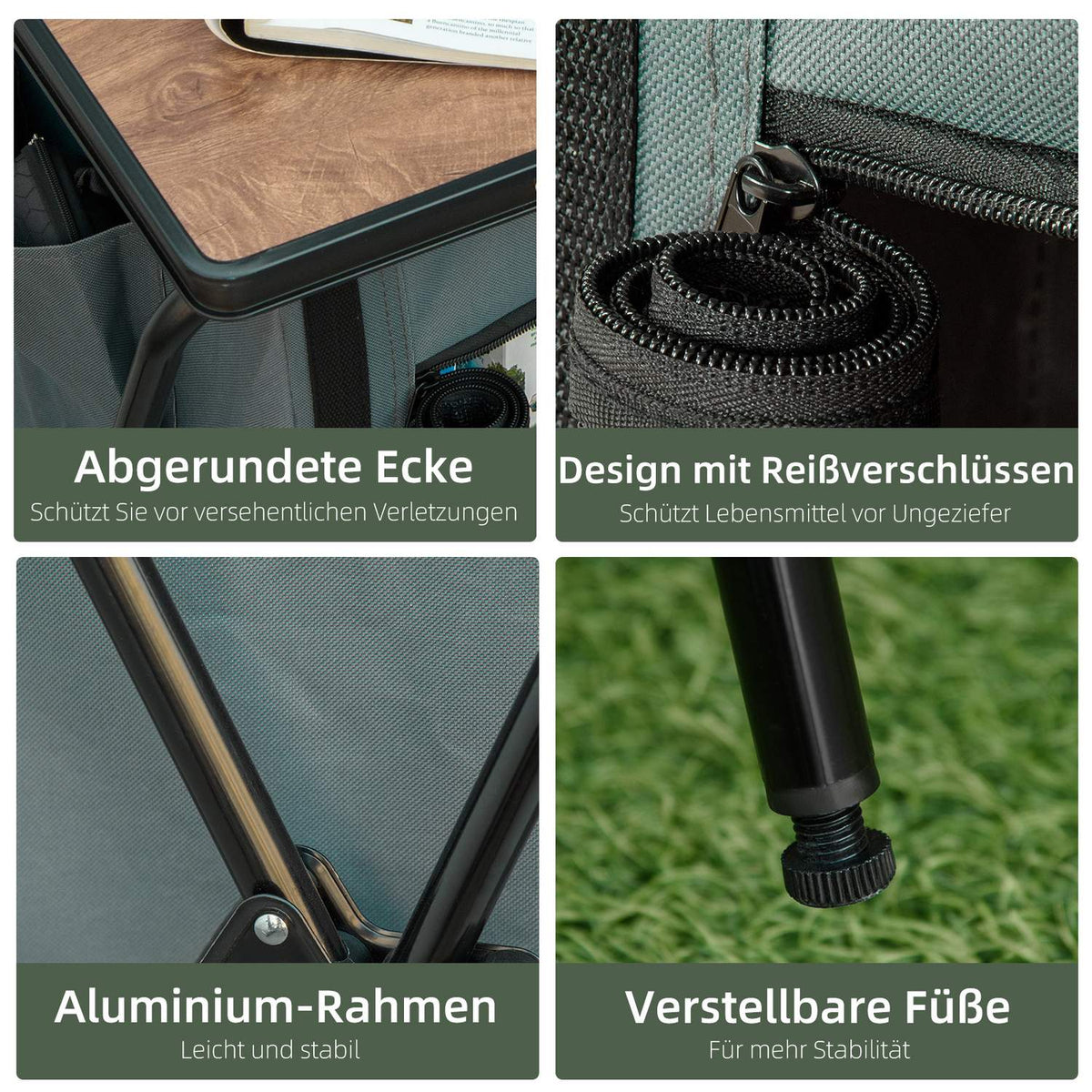 Camping cupboard foldable kitchen box with zip door, portable camping kitchen with worktop, 3 shelves, carrying bag Oxford dark gray 60 x 50 x 99 cm