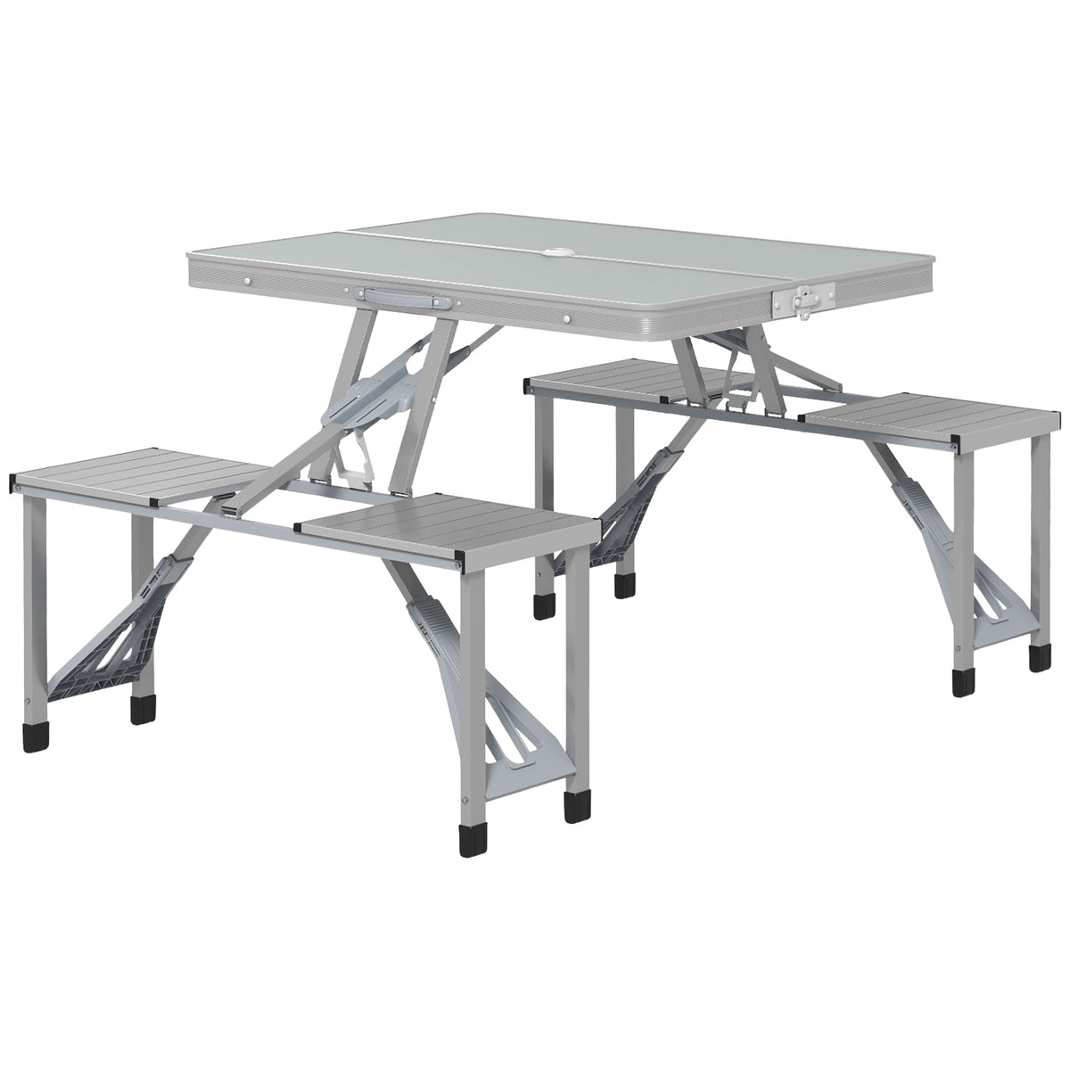 Camping table, folding table with 4 chairs, folding garden table made of aluminum, lightweight, multifunctional table, 4 people, side table for garden, terrace, balcony, 85.5 x 135 cm, gray