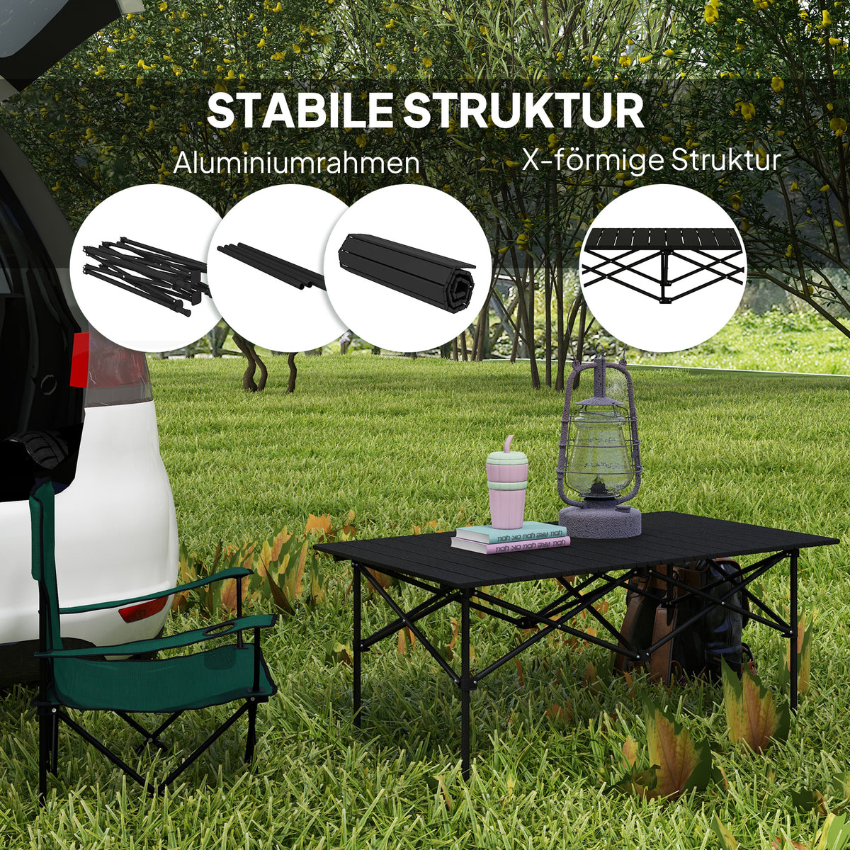 Camping table folding table with roll-up table top X-frame garden table made of aluminum lightweight 2 person side table folding table for garden balcony camping 95 x 55cm black |