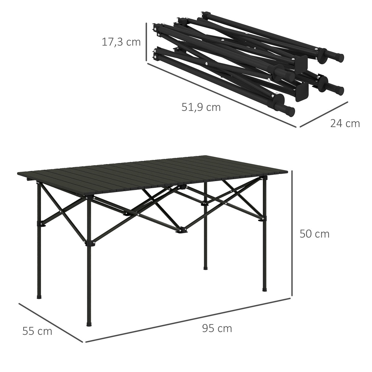 Camping table folding table with roll-up table top X-frame garden table made of aluminum lightweight 2 person side table folding table for garden balcony camping 95 x 55cm black |