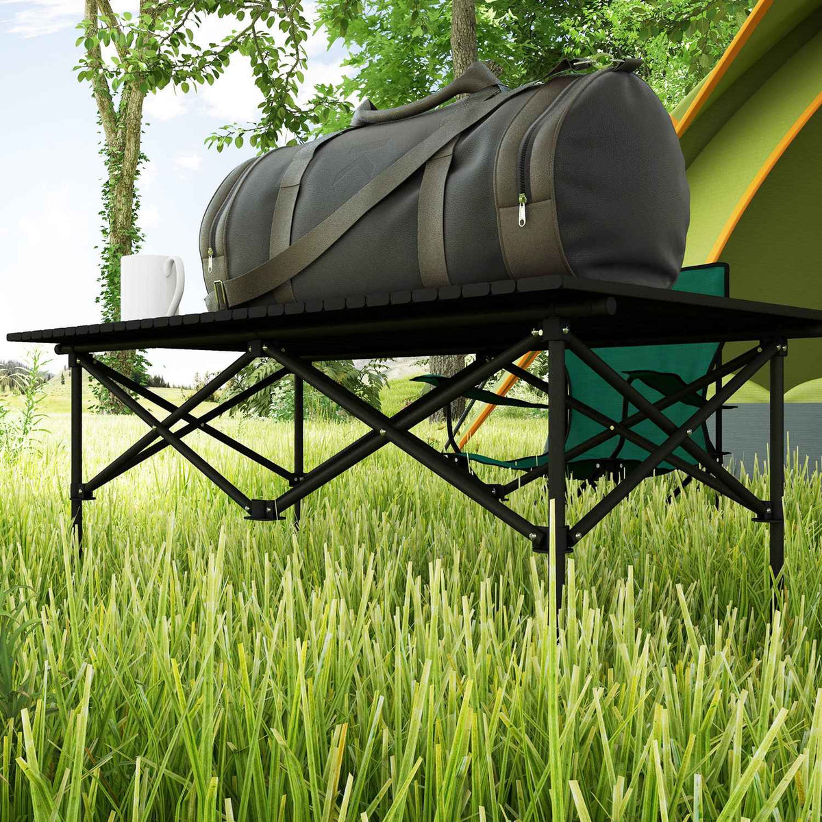Camping table folding table with roll-up table top X-frame garden table made of aluminum lightweight 2 person side table folding table for garden balcony camping 95 x 55cm black |