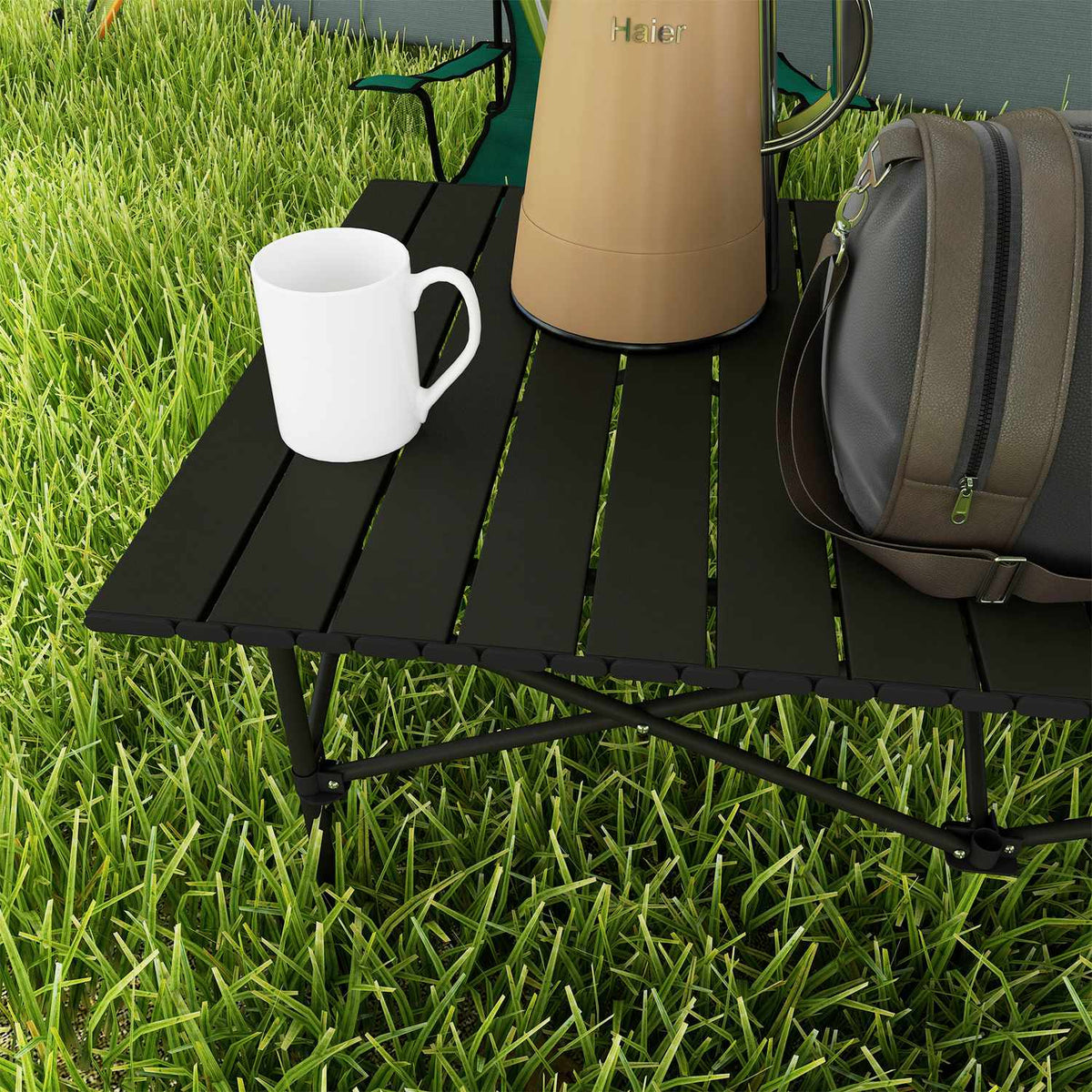 Camping table folding table with roll-up table top X-frame garden table made of aluminum lightweight 2 person side table folding table for garden balcony camping 95 x 55cm black |