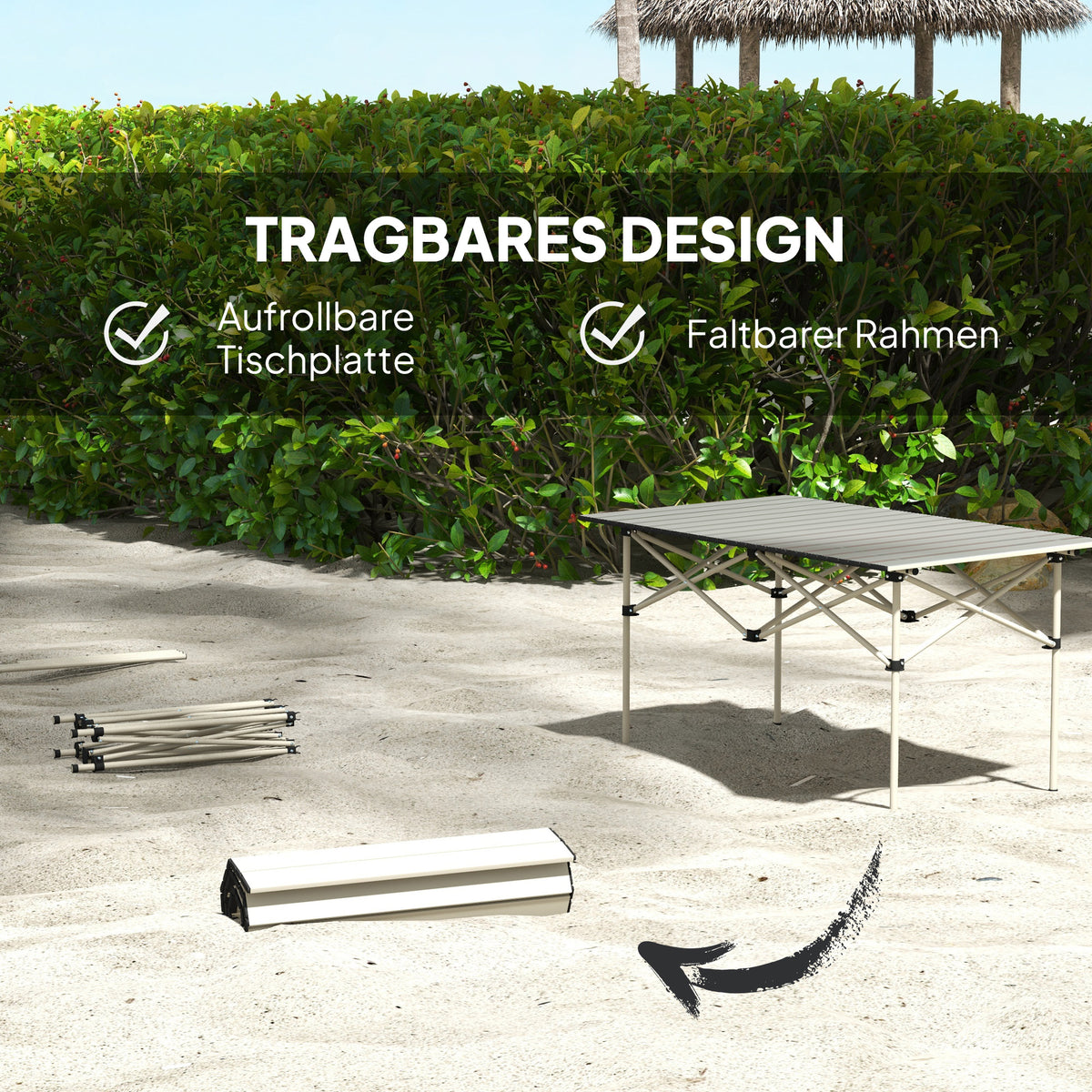 Camping table folding table with roll-up table top X-frame garden table made of aluminum lightweight 2 person side table folding table for garden balcony camping 95 x 55cm khaki |