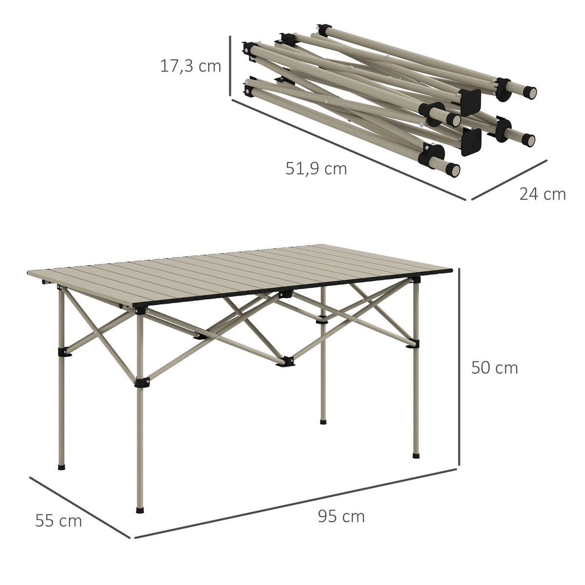 Camping table folding table with roll-up table top X-frame garden table made of aluminum lightweight 2 person side table folding table for garden balcony camping 95 x 55cm khaki |