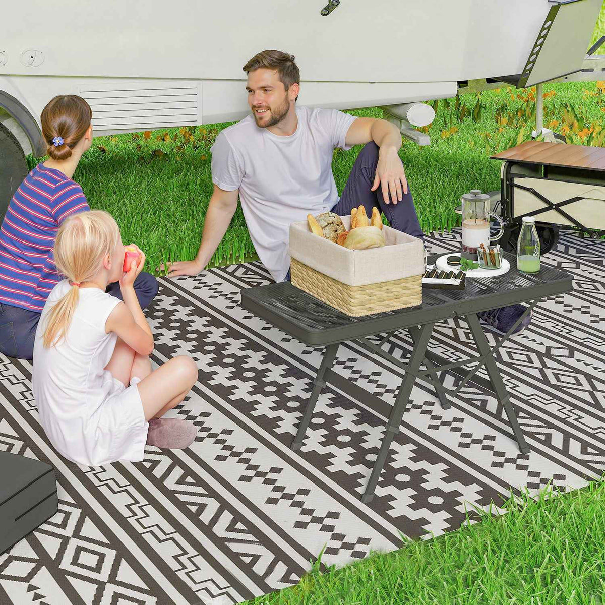 Camping table, height-adjustable, folding table with metal grid, foldable garden table made of aluminum, lightweight, multifunctional table, side table for garden, balcony, camping, 90 x 40.5 cm, black