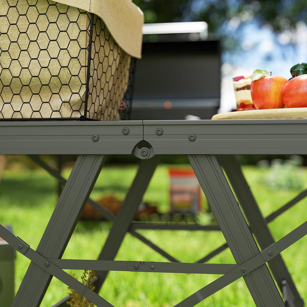 Camping table, height-adjustable, folding table with metal grid, foldable garden table made of aluminum, lightweight, multifunctional table, side table for garden, balcony, camping, 90 x 40.5 cm, black
