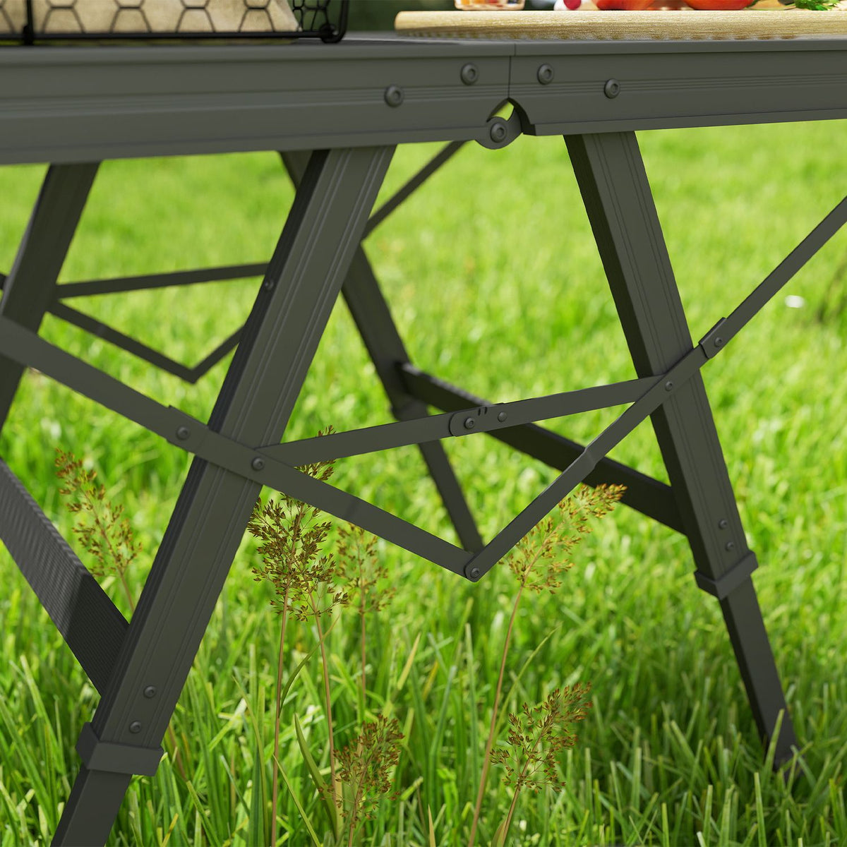 Camping table, height-adjustable, folding table with metal grid, foldable garden table made of aluminum, lightweight, multifunctional table, side table for garden, balcony, camping, 90 x 40.5 cm, black