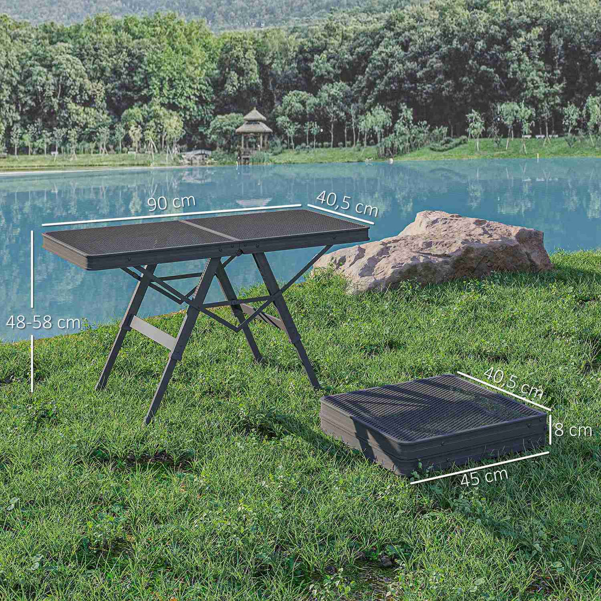Camping table, height-adjustable, folding table with metal grid, foldable garden table made of aluminum, lightweight, multifunctional table, side table for garden, balcony, camping, 90 x 40.5 cm, black